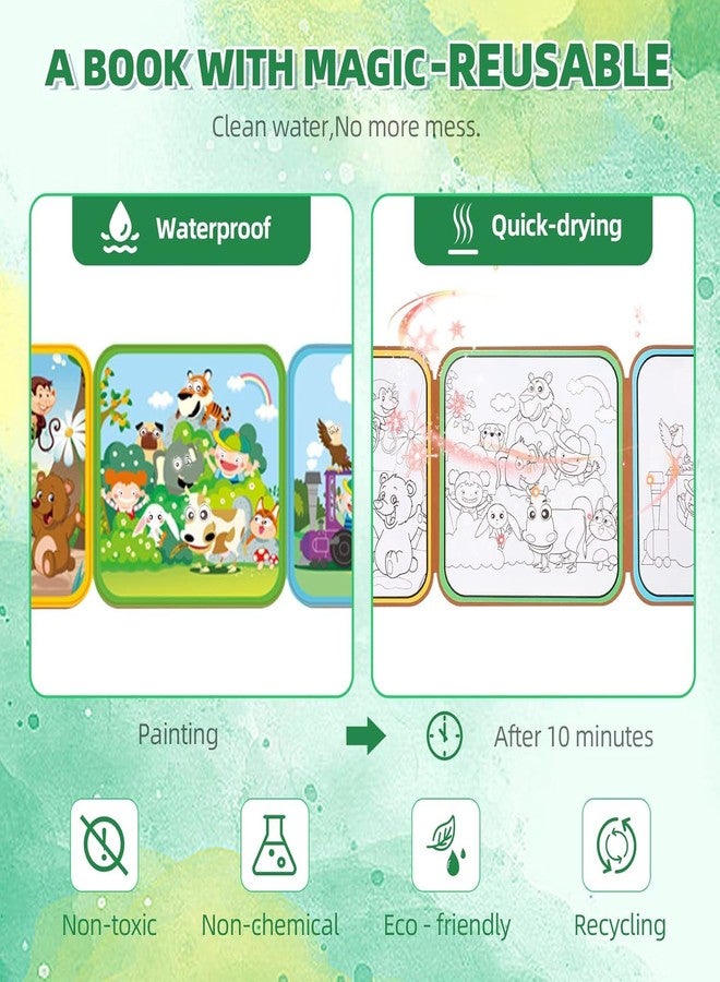 Slipps كتاب تلوين سحري قابل لإعادة الاستخدام من سليبس مع قلم مائي وملصقات - كتاب تلوين ورقي مائي للأطفال، لعبة تعليمية محمولة للرسم والتخطيط، فكرة هدية رائعة للأطفال (حديقة حيوان) - Image 2